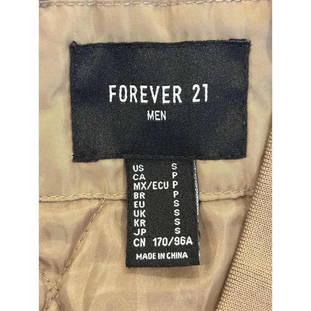 Forever 21 Men Tan Bomber Jacket Small Full Zip Utility Pocket Lightweight Coat